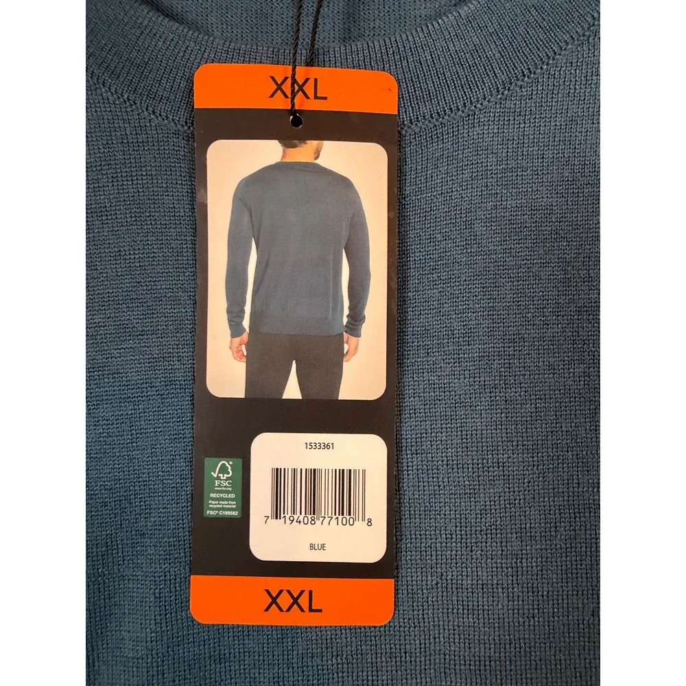 NWT Banana Republic Mens XXL Blue Merino Wool Crew Neck Sweater Classic Luxury
